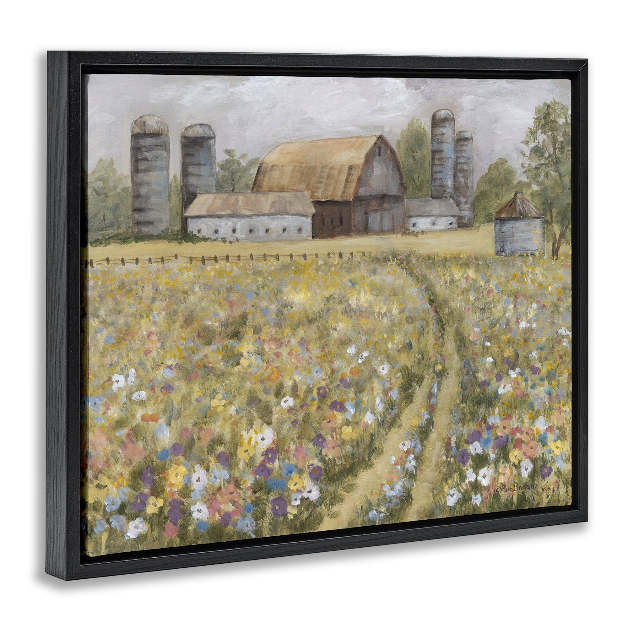 Stupell Industries Meadow Path to Barn Landscape Painting Black Floater Framed Canvas Art Print Wall Art, 21 x 17