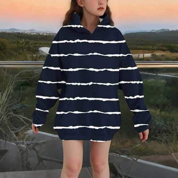 ATOGUTA Youth Girls Sweatshirt Striped Pullover Top Hoodie Kids Long Sleeve Sweatshirts with Pockets Size 3T-14, Black