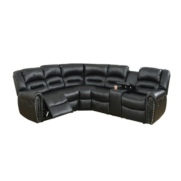 3 Piece Bonded Leather Upholstered Reclining Sectional with Console, Black