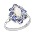 thumbnail image 1 of LBG British Made 18k White Gold Natural Opal & Tanzanite Womens Statement Ring - 33 size options - Size 10, 1 of 6