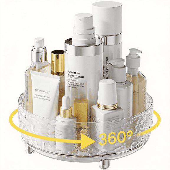 Generic 9" Clear Crystal Rotating Perfume Organizer, 360° Lazy Susan Makeup Storage and Skincare Vanity Tray, Water Ripple Design
