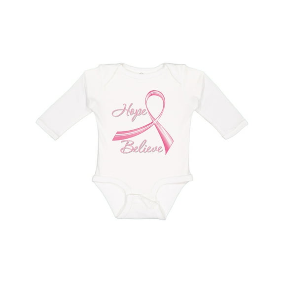 Inktastic Hope Believe Breast Cancer Ribbon Boys or Girls Long Sleeve Baby Bodysuit