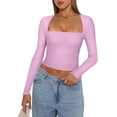 thumbnail image 1 of Women's Sexy Square Neck Long Sleeve Y2K Going Out T Shirt Crop Top, 1 of 6