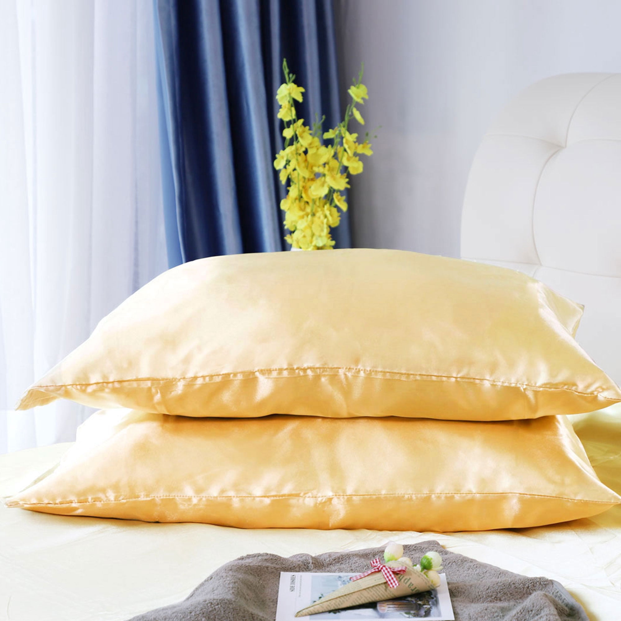 REGALWOVEN 3Pcs Queen Size Duvet Cover Set Silk Satin Bedding Set with 2 Pillowcases, Gold