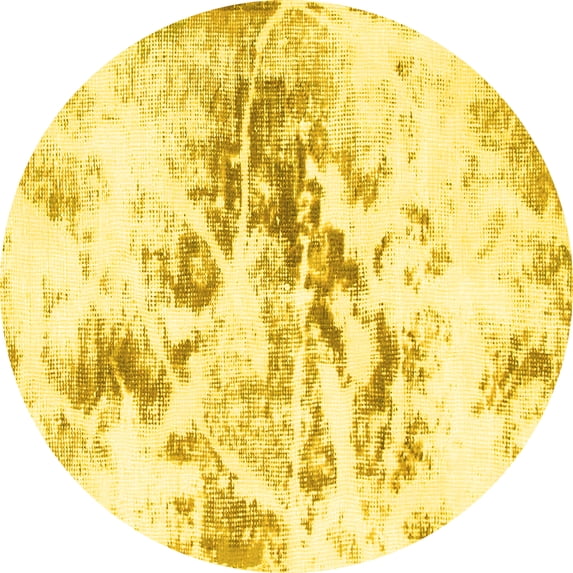 Ahgly Company Indoor Round Abstract Yellow Modern Area Rugs, 4' Round