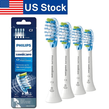 C3 Premium Plaque Control Sonic Toothbrush Replacement Heads Compatible with Phlilps Sonlcare Electric Toothbrush ProtectiveClean,FlexCare,HealthyWhite,4 Count,White