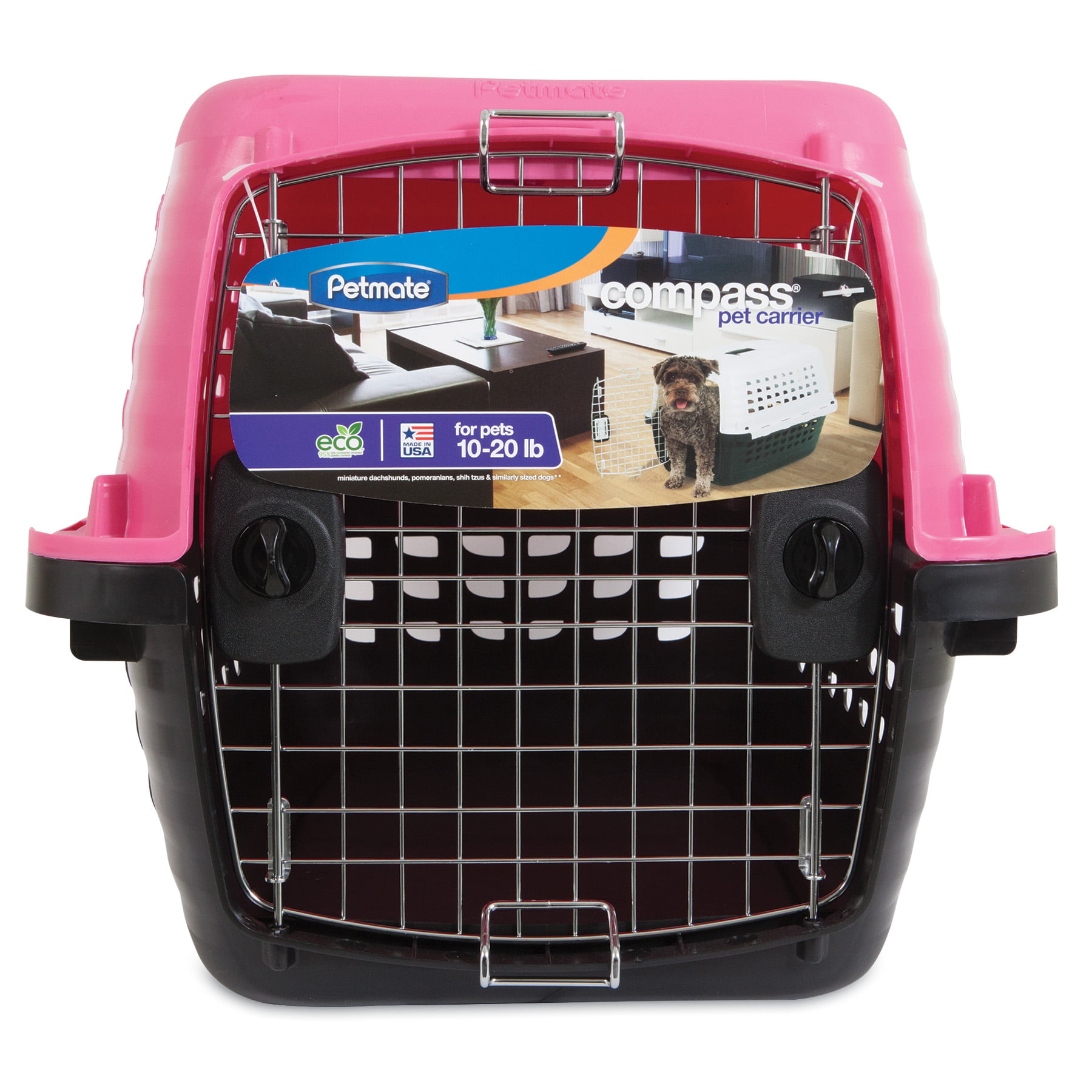 Petmate Compass Fashion Dog and Cat Kennel, Hot Pink, Small, 24L 