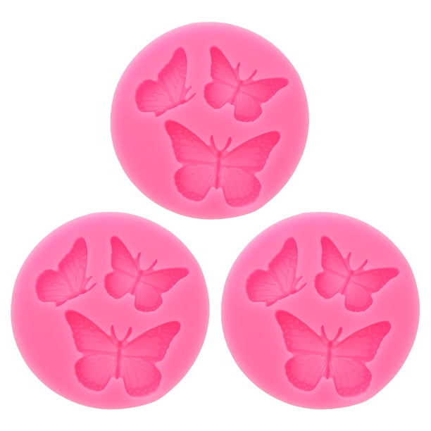 Molde de arcilla de polímero de 3 piezas, molde de fondant, molde de 3 mariposas, silicona rosa para manualidades, secado al aire, DIY pasteles, rosa