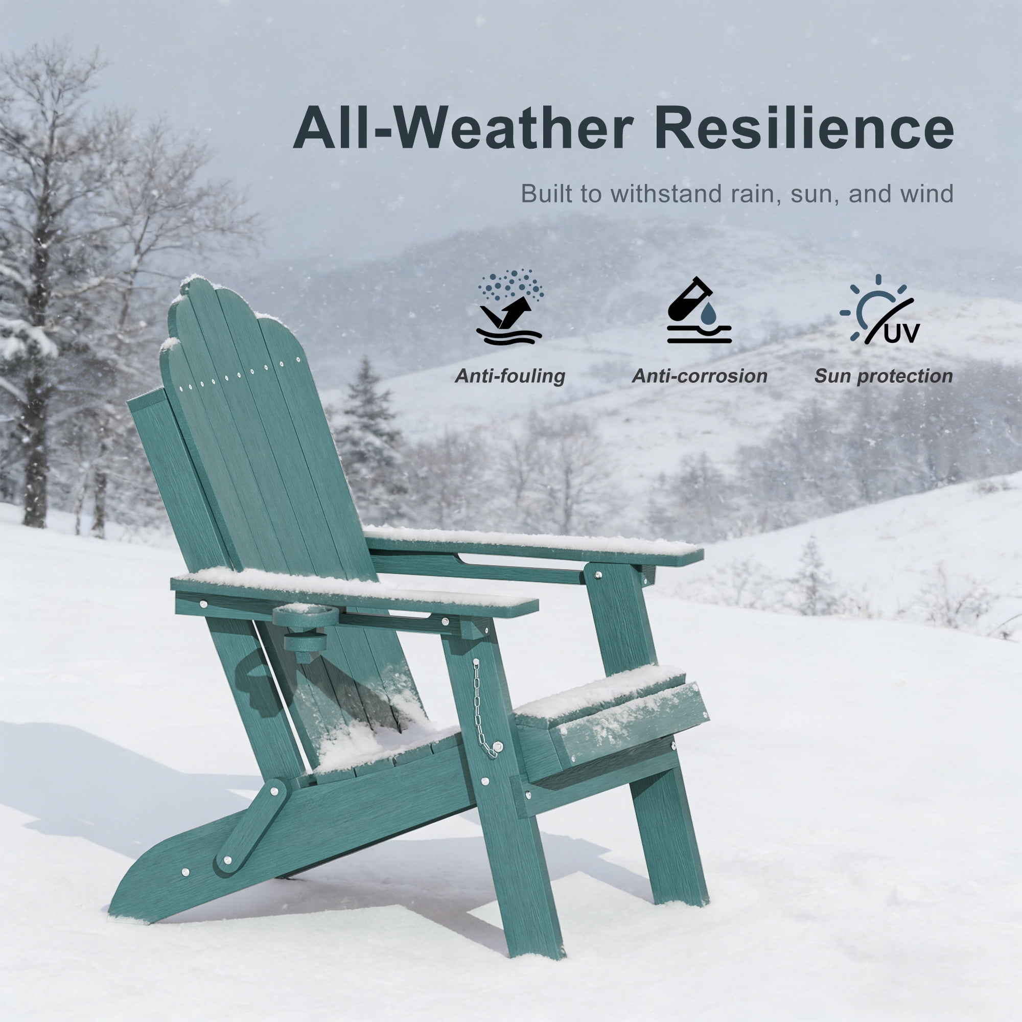 ACEGOSES Foldable Outdoor Adirondack Chair with Cup Holder,Weather Resistant HDPE Plastic for Patio, Fire Pit, Deck, Lake Blue