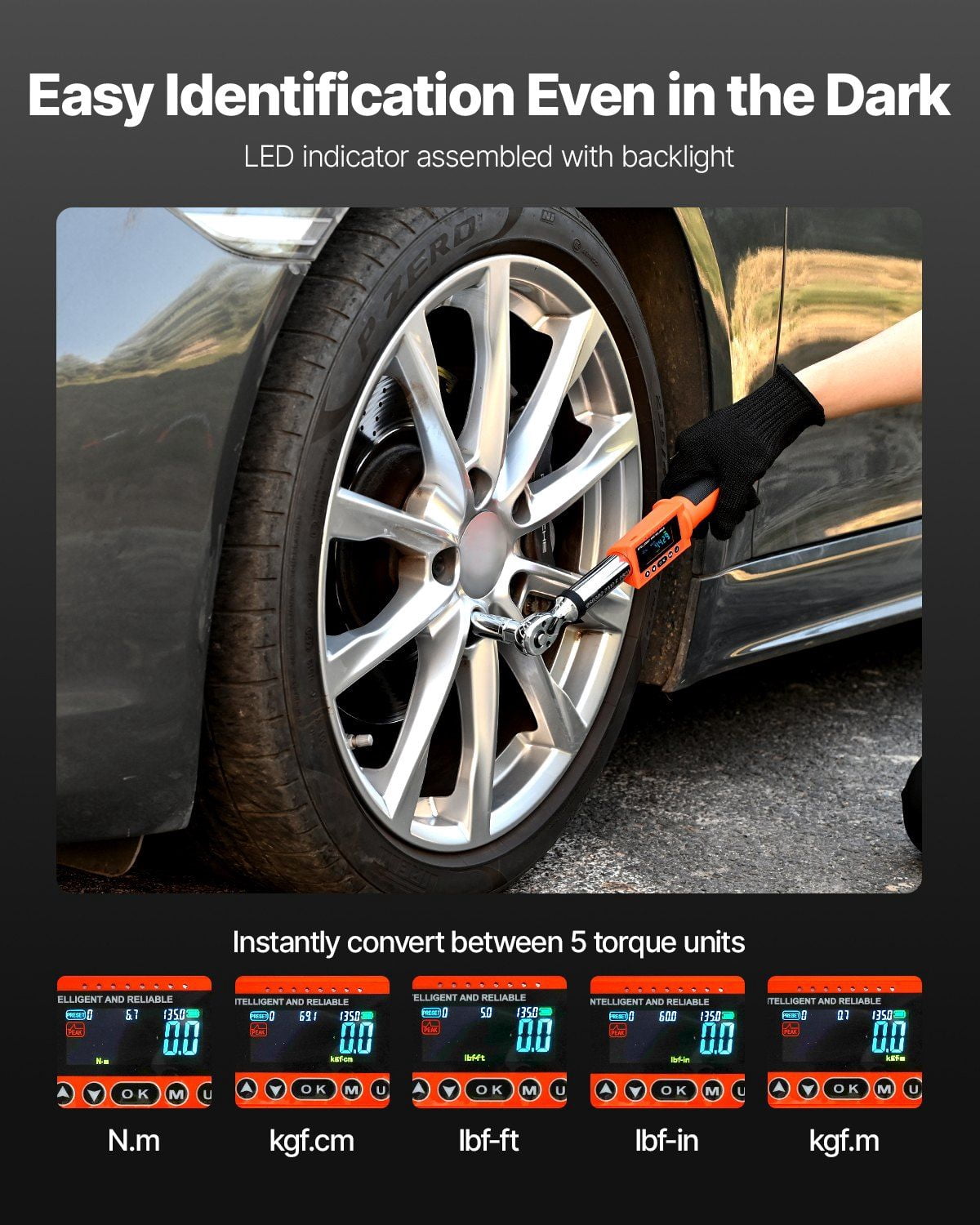 Digital Torque Wrench 3/8" Drive – 0-99.57 ft-lb / 0-135 Nm, 72-Tooth Dual-Range LED Display, Precision Click-Type with Audible & Vibrating Alarm, Auto Shut-Off, ±3% Accuracy, Includes Storage Case