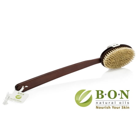 Bristle Long Handle Brush B.O.N. Skincare Dry Brushing Body Brush - 100% Natural Boar Bristles & Long Detachable Handle ()