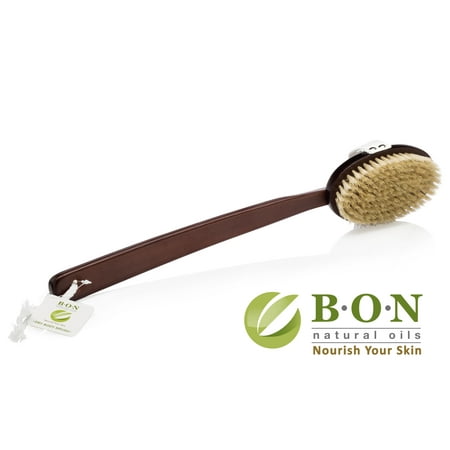 B.O.N. Skincare Dry Brushing Body Brush - 100% Natural Boar Bristles & Long Detachable