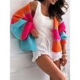 thumbnail image 5 of Women Oversized Cardigan Sweaters Open Front Color Block Lantern Long Sleeve Striped Knit Outwear Coats Rose Red S, 5 of 8