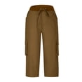 thumbnail image 3 of Pants for Women Work Drawstring Cropped Cargo Capris With Pockets for Outdoor Hiking Palazzo Wide Leg Pants, 3 of 4