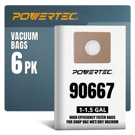 POWERTEC 6PK 90667 Shop Vacuum Bags, for Shop Vac Type A 9066700, 9066733 Filter Bags, 1-1.5 Gallon Replacement For Shop Vac Bags, Shop Vacuum Accessories (75079N)