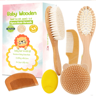 Chibello Baby Wooden Hairbrush Set, includes Soft Goat Bristles