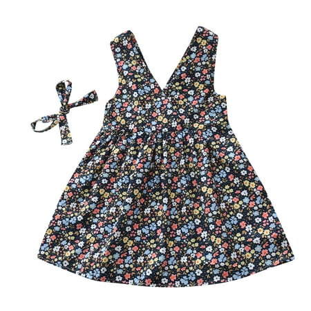 

LBECLEY Elegant Kids Vacation Toddler Princess Bowknot Floral Neck Clothes Baby V Dress Kids Print Sleeveless Party Summer Girls 17Y Girls Dresses Balk Dresses for Little Girls Black 90