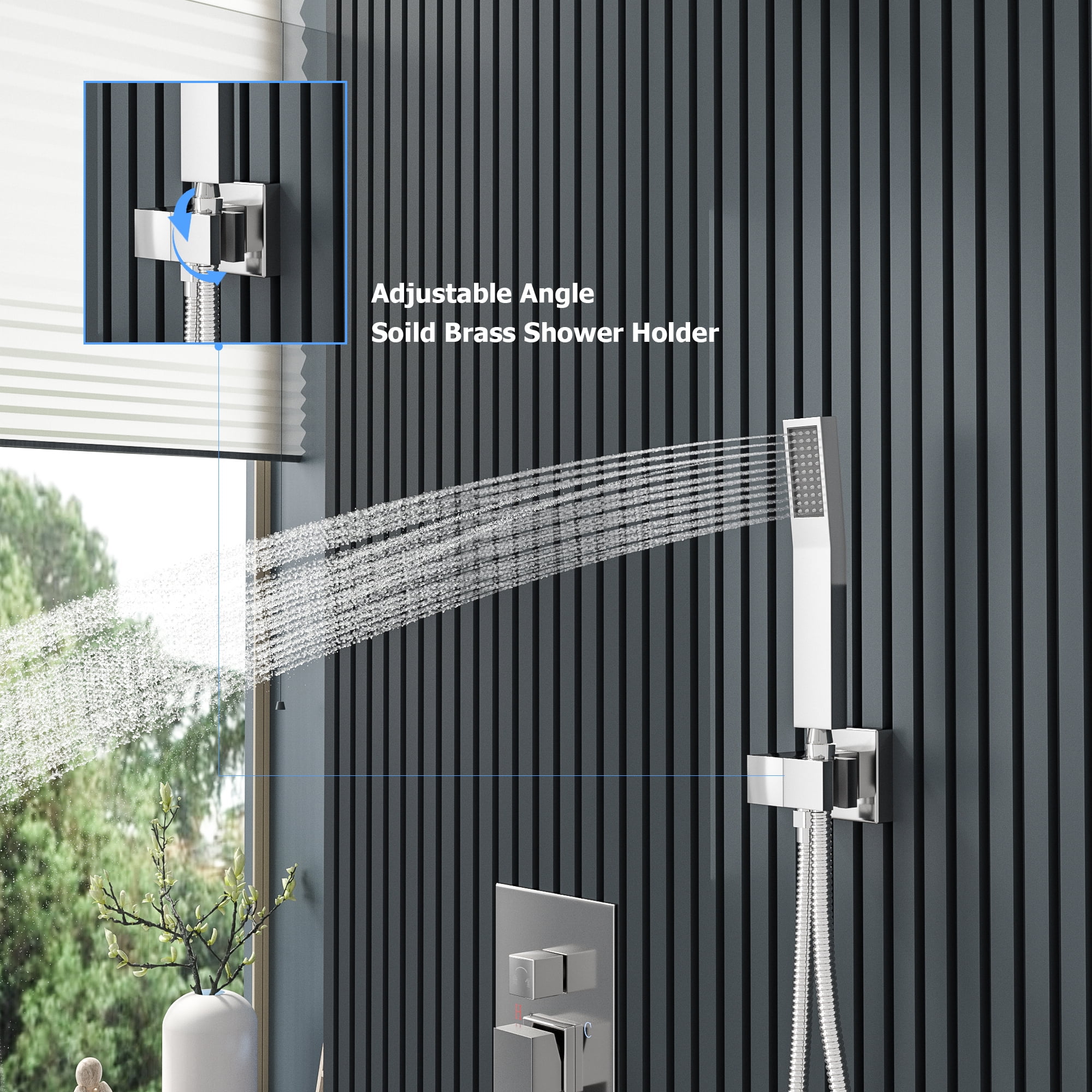 Logmey 10" Wall Mounted Pressure Balancing Dual Shower Rain Shower System with Rough-in Valve and Trim Kit, Brushed Nickel Stainless Steel Shower Head