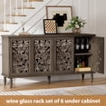 thumbnail image 3 of 61'' W Carved 4-Door Sideboard With Light, Wine Glass Rack And Legs，Suitable For Kitchen, Living Room, And Bedroom, Brown, 3 of 18