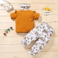 thumbnail image 3 of Mercatoo Toddler Clothes Baby Girl's Outfits Letter Print Short Sleeve Floral Pants Hairband 3PCS Set New Baby Bundle, 3 of 8