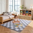 thumbnail image 2 of ZENELESS Checkered Fluffy Area Rugs for Living Room,4x6 Soft Plush Carpet for Bedroom Bedside Kids Teen Dorm Nursery Home Decor,White and Light Gray, 2 of 7