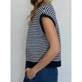 thumbnail image 5 of Women'S Light-Weight Cap Sleeve Cardigan Summer Casual Striped Knit Open Front Button Down Sweater Black S, 5 of 8