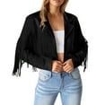 thumbnail image 2 of Baqcunre Women's Fashion Solid Color Fringe Suede Leather Jacket Motorcycle Short Jacket Women Clothing Leather Jacket Crop Tops for Women,Womens Winter Coats Black Xl, 2 of 5
