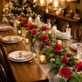 thumbnail image 5 of 70.87" Artificial Poinsettia Christmas Garland, Red Floral Vines with Holly Leaves and Branches, Flexible Faux Flower Rattan for Staircase Fireplace, AKLJWH, 5 of 6