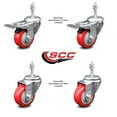 thumbnail image 2 of 3.5 Inch Red Polyurethane Swivel 3/8 Inch Stem Caster Set 2 Total Lock Brake, 2 of 2