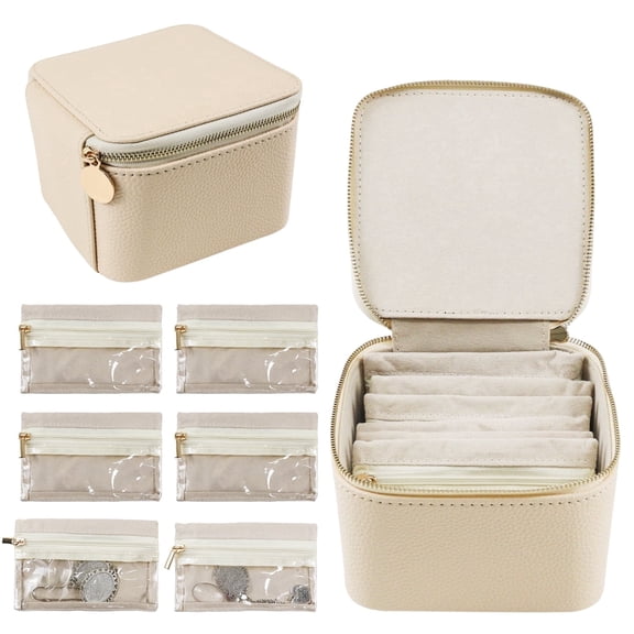 Travel Jewelry Case with 6 Velvet Zipper Pouches, Portable Case for Earrings, Necklaces & Rings, Mother's Day Gift