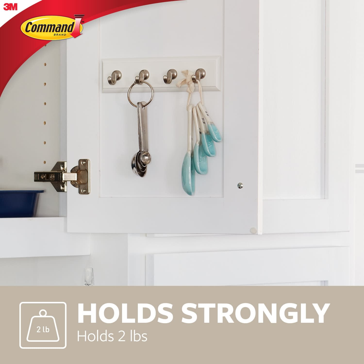 (2 pack) Command Quartz Key Rail with 4 Hooks & 6 Strips per Pack - Damage-Free Wall Organizer