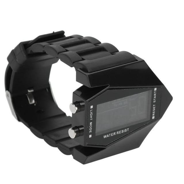 Sports Electronic Watch Date Display Alarm Function Airplane Style Waterproof LED Electronic Watch for Boys Black
