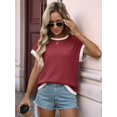 thumbnail image 6 of Women Summer Cap Sleeve Knit Tops Casual Crew Neck Color Block Trendy Tank Top Wine Red L, 6 of 9