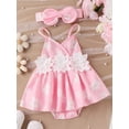 thumbnail image 2 of Infant Baby Girls Summer Romper Dress Sleeveless Casual Floral Print Romper with Headband, 2 of 9