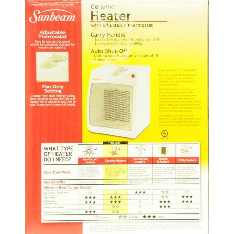 Sunbeam Electric Compact Ceramic Heater, SCH4051-WM1 