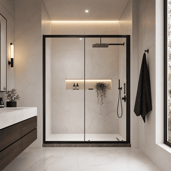 60.in W x 72.in H Single Sliding Shower Door, 1/5 inch Thick Clear Tempered Glass Shower Door with Stainless Steel Handle, Black
