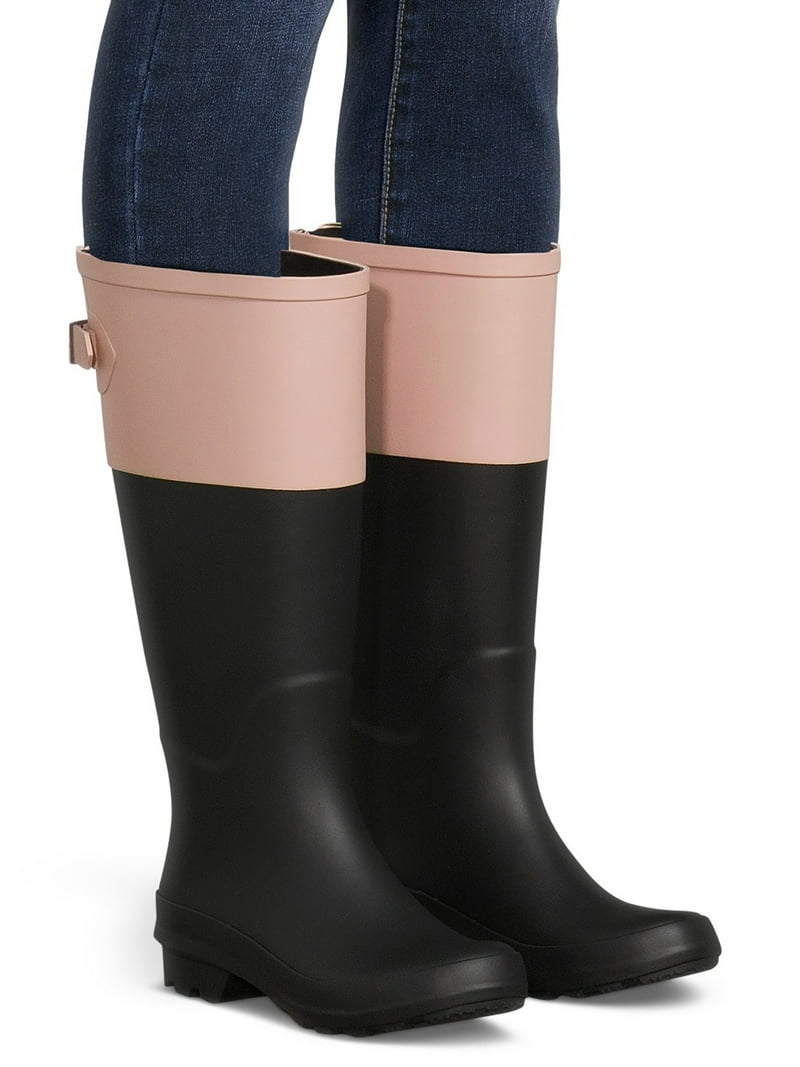 【COLOR iN ID】belt rain boots Time & Tru Women's Colorblocked Rubber Rain Boots with