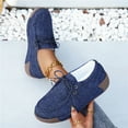 thumbnail image 5 of Denim Loafers for Women Platform Soft Sole Cushioned Walking Shoes Lace up Casual Round Toe Canvas Shoes Blue Size 6, 5 of 7