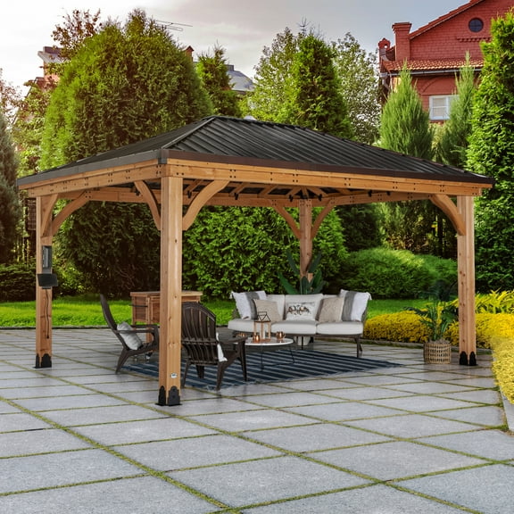 Backyard Discovery Barrington 16' x 12' Cedar Wood Gazebo, Galvanized Steel Roof, PowerPort