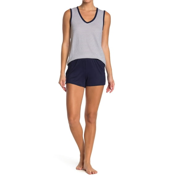 Nautica Womens 2 Piece Striped Tank & Solid Shorts Pajama Set,Blue,M