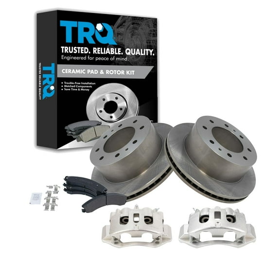 TRQ Rear Semi-Metallic Brake Pad, Rotor & Caliper Kit Fits Select Chevy