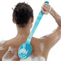 Plastic Bath Body Brush Exfoliator, Back Brush Long Handle for Shower with Soft Bristles, Back Scrubber,Blue