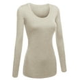 thumbnail image 3 of Women's Junior and Plus Size Basic Scoop Neck Tshirt Long Sleeve Tee, 2XL, 3Pk Oat, Dusty Sage, Black, 3 of 8