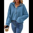 thumbnail image 3 of Sudadera Informal de Larga con Solapa y Botones para Mujer, Estilo 2025 Azul S, 3 of 9