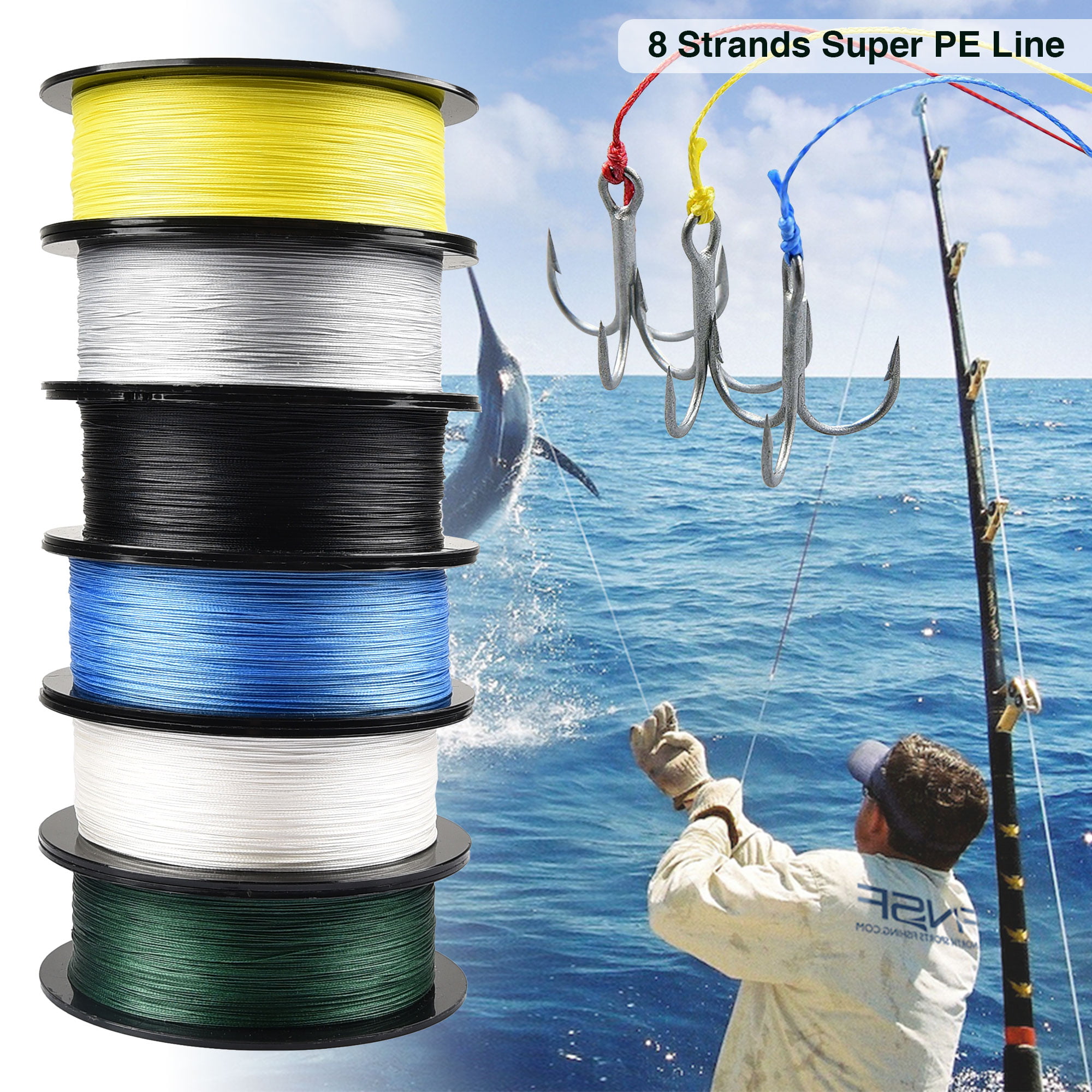 Agepoch 8 Strands 100M-1000M PE Dyneema Braided Fishing Line 5 Colors 10LB-100LB 