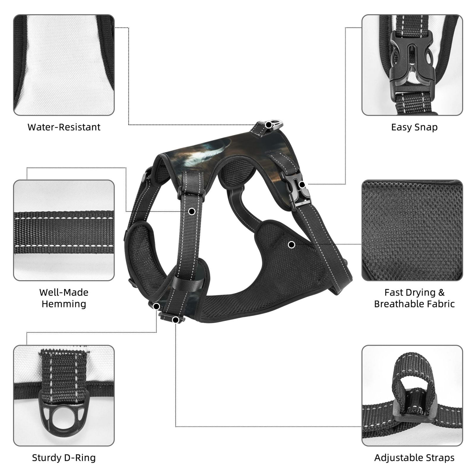 Vsdgher Wolf With Basketball Dog Harness, No-Pull Pet Harness, Dog Vest, Pet Vest for Small to Large Dogs-Large