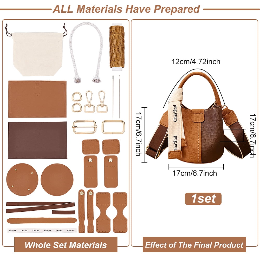 DIY PU Leather Bag Making Kit for Women Handbags Sewing Kit for Adult DIY Bucket Bag Making Kit with Lined Pockets DIY Purse Leather Craft Bag Making