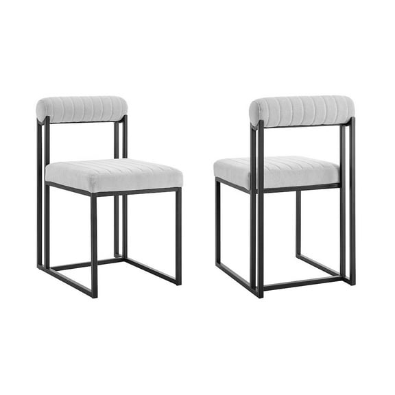Anastasia Dining Chair with Matte Black Iron and Light Gray Fabric - Set of 2