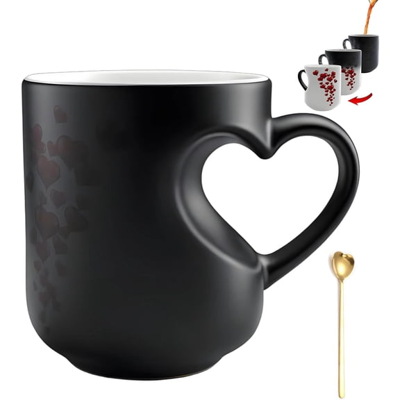 Heart-Shaped Color-Changing Magic Ceramic Mug, 11oz Heat-Sensitive Thermochromic Coffee Cup with Red Heart Pattern - The Perfect Romantic Gift for Valentine's Day, Birthdays & Anniversaries
