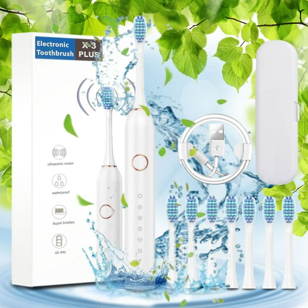 Cepillo de dientes eléctrico con 8 cabezales y estuche de viaje. Incluye 6 modos de limpieza, resistencia al agua IPX7 y un diseño mejorado. Cepillo de dientes eléctrico de mayor longitud.